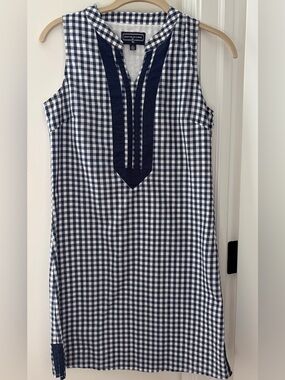 Duffield Lane Navy and White Gingham Sleeveless Shift Dress
